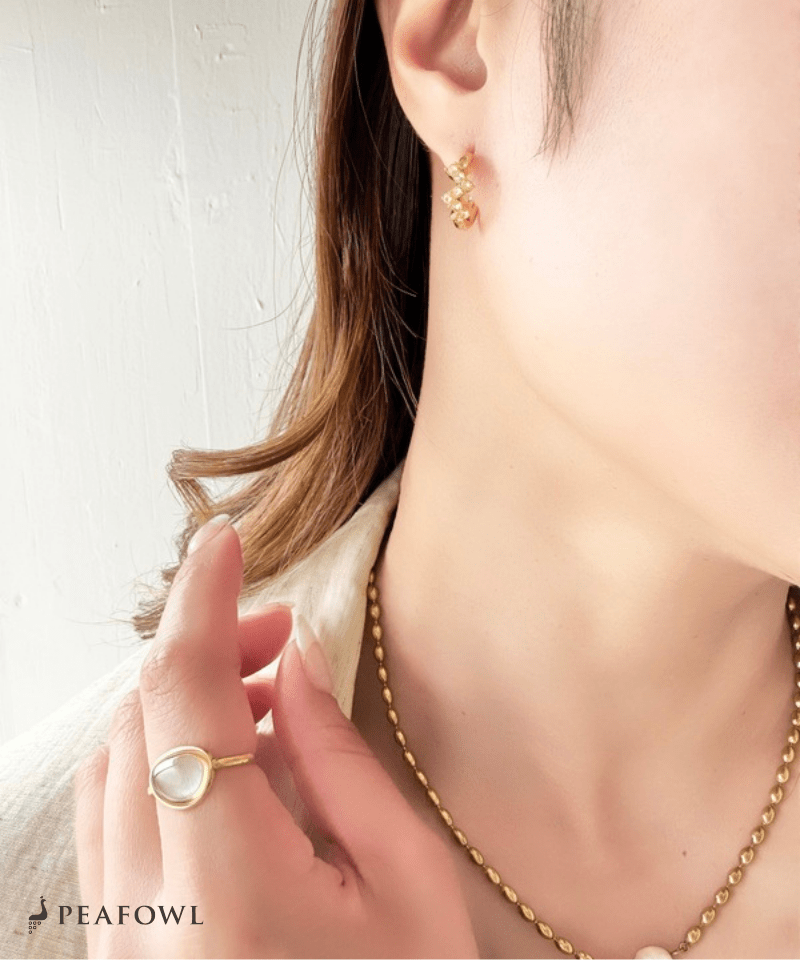 Wave Zircon Hoop Pierce - peafowl
