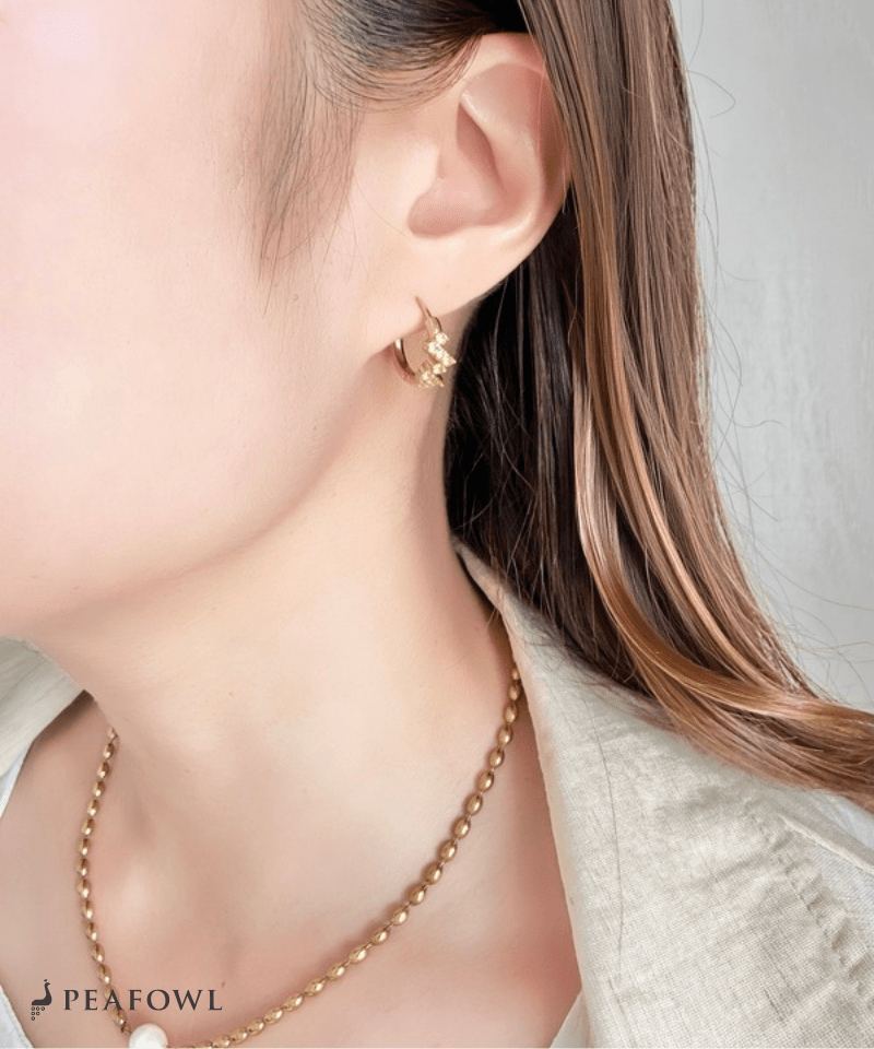 Wave Zircon Hoop Pierce - peafowl