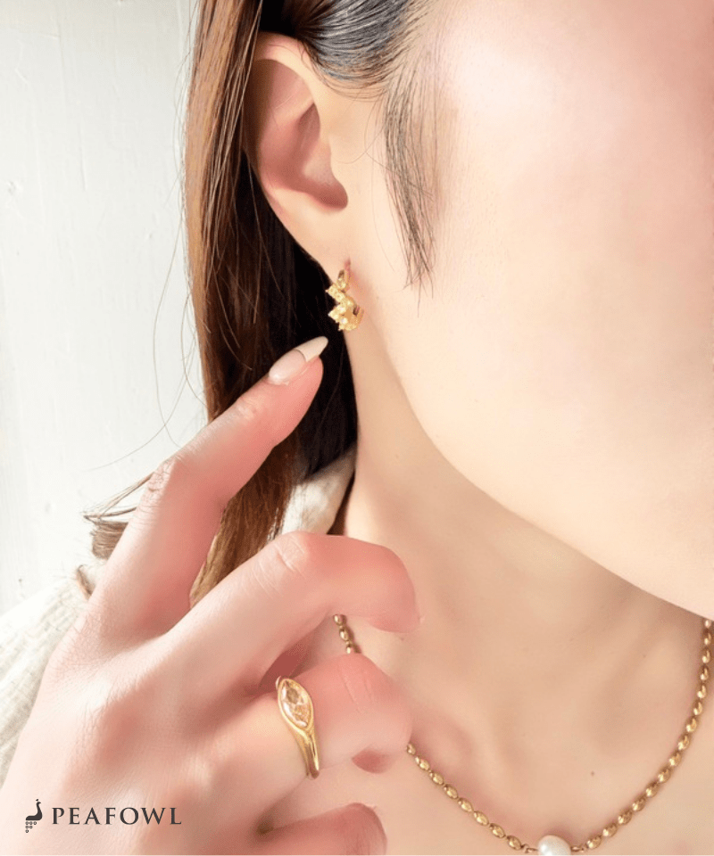 Wave Zircon Hoop Pierce - peafowl