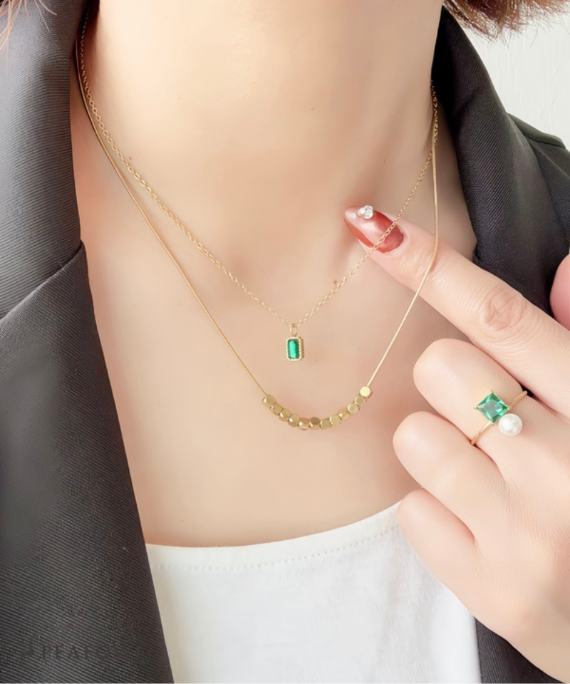 Layered Green Zircon Necklace