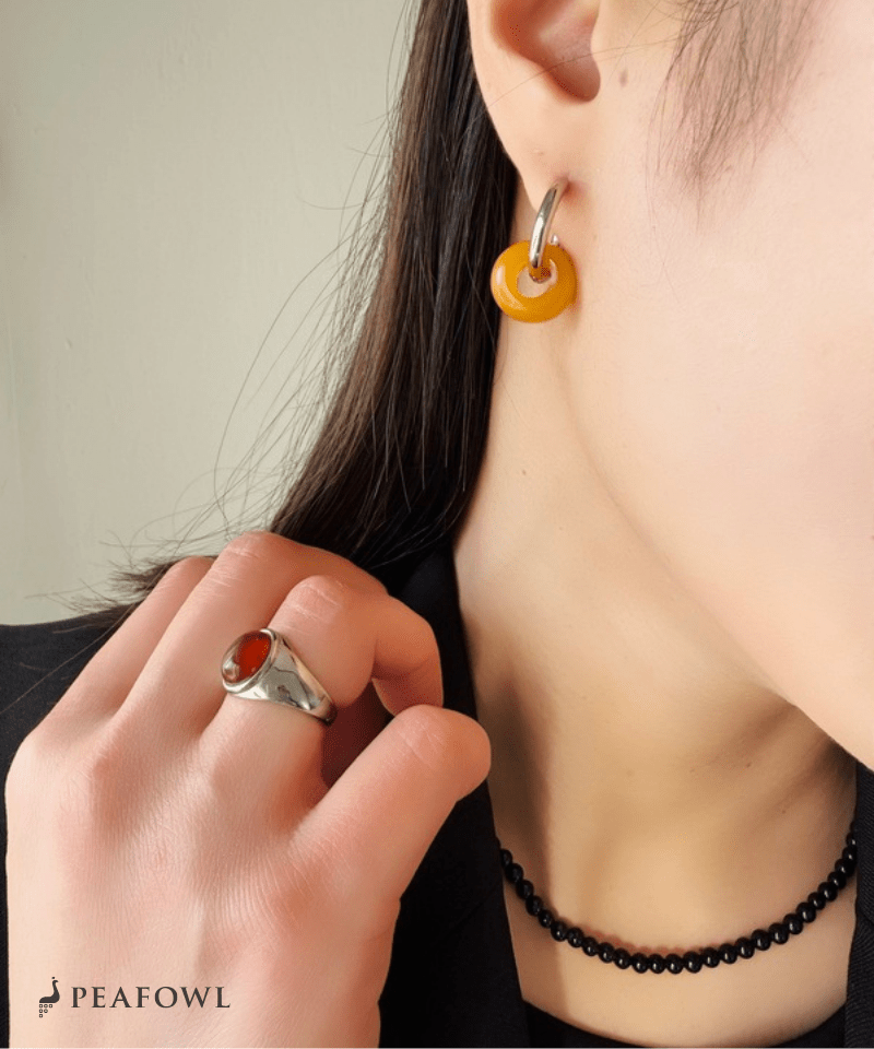 2way Silver Hoop Pierce - peafowl