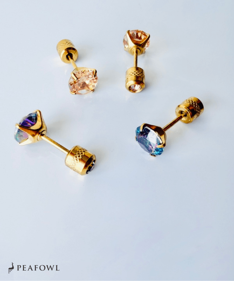 6mm Zircon Single Pierce - peafowl