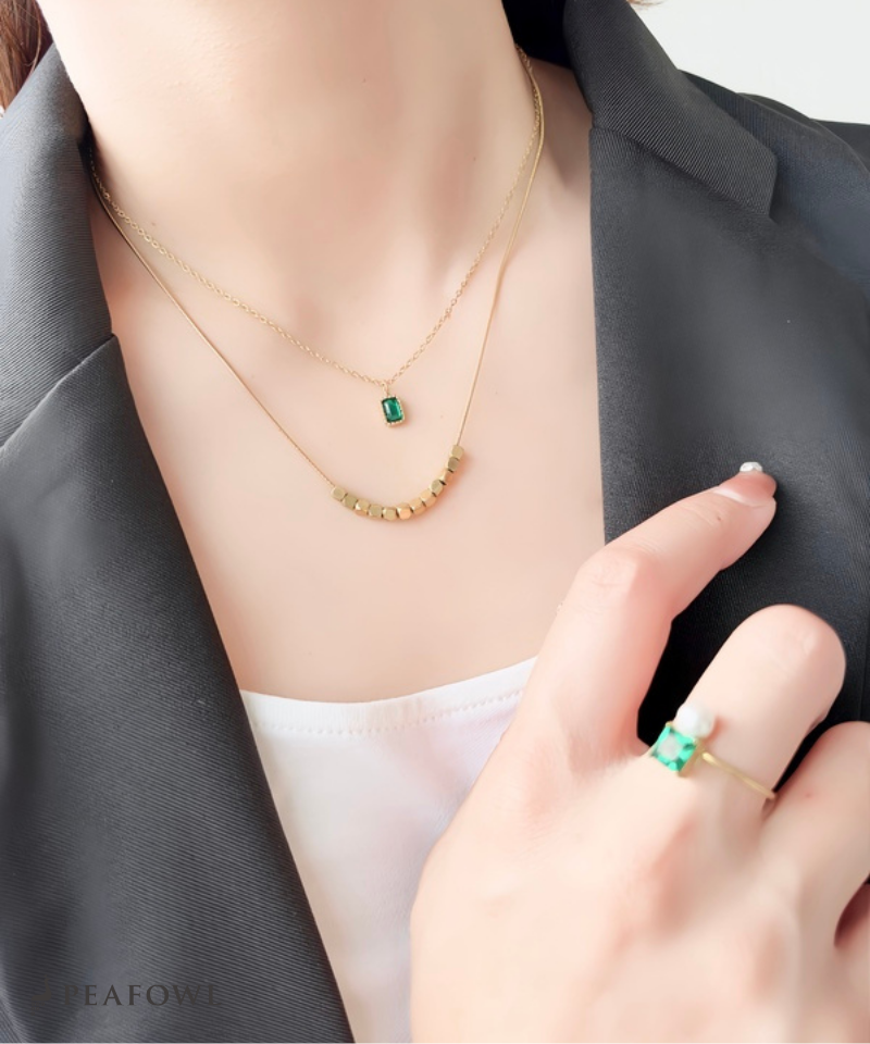 Layered Green Zircon Necklace