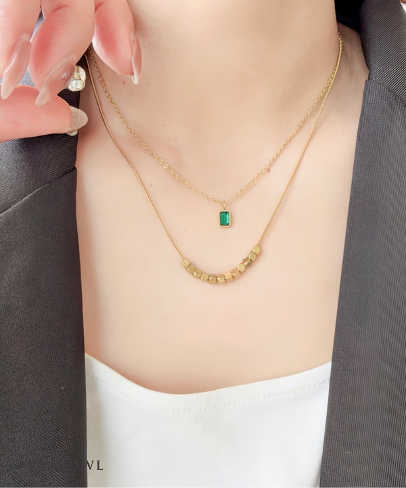 Layered Green Zircon Necklace