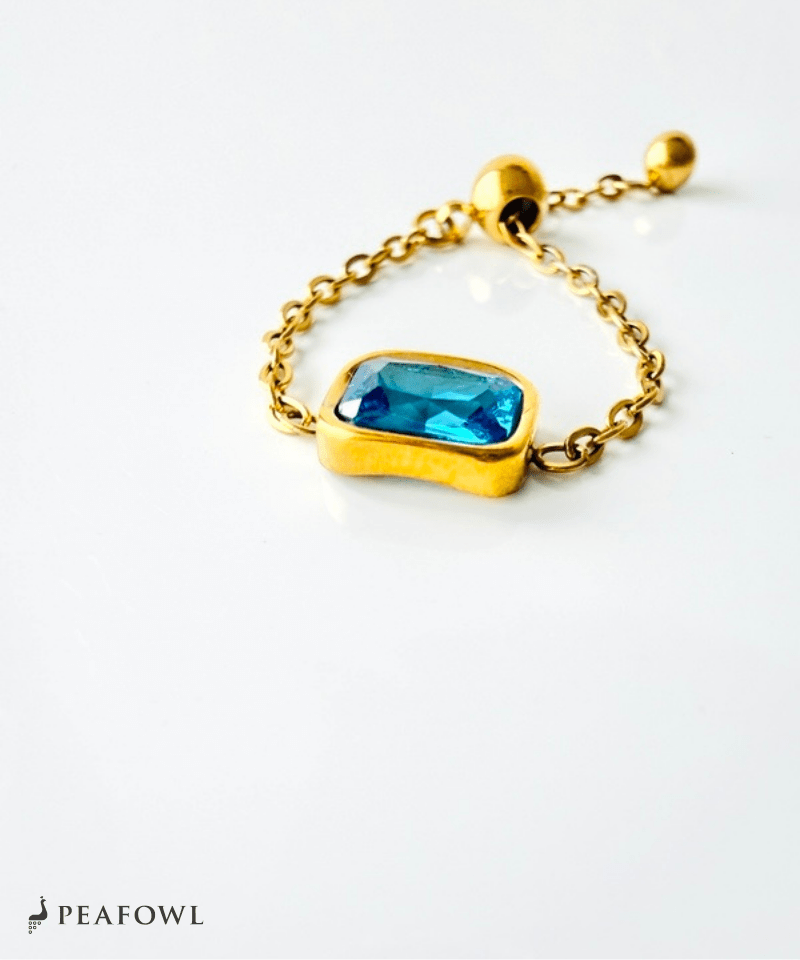 Aqua Square Slider Ring - peafowl