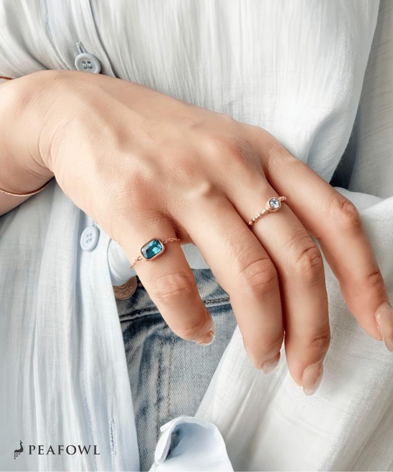 Aqua Square Slider Ring - peafowl