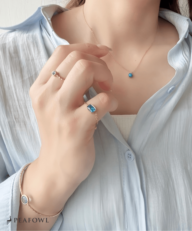 Aqua Square Slider Ring - peafowl