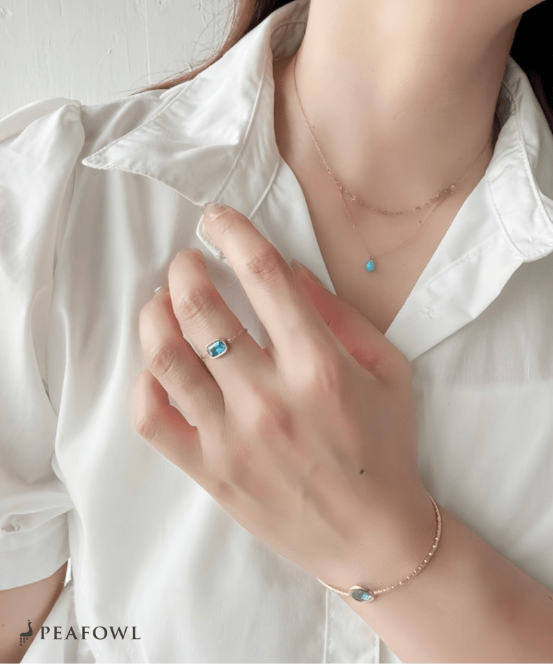Aqua Square Slider Ring - peafowl
