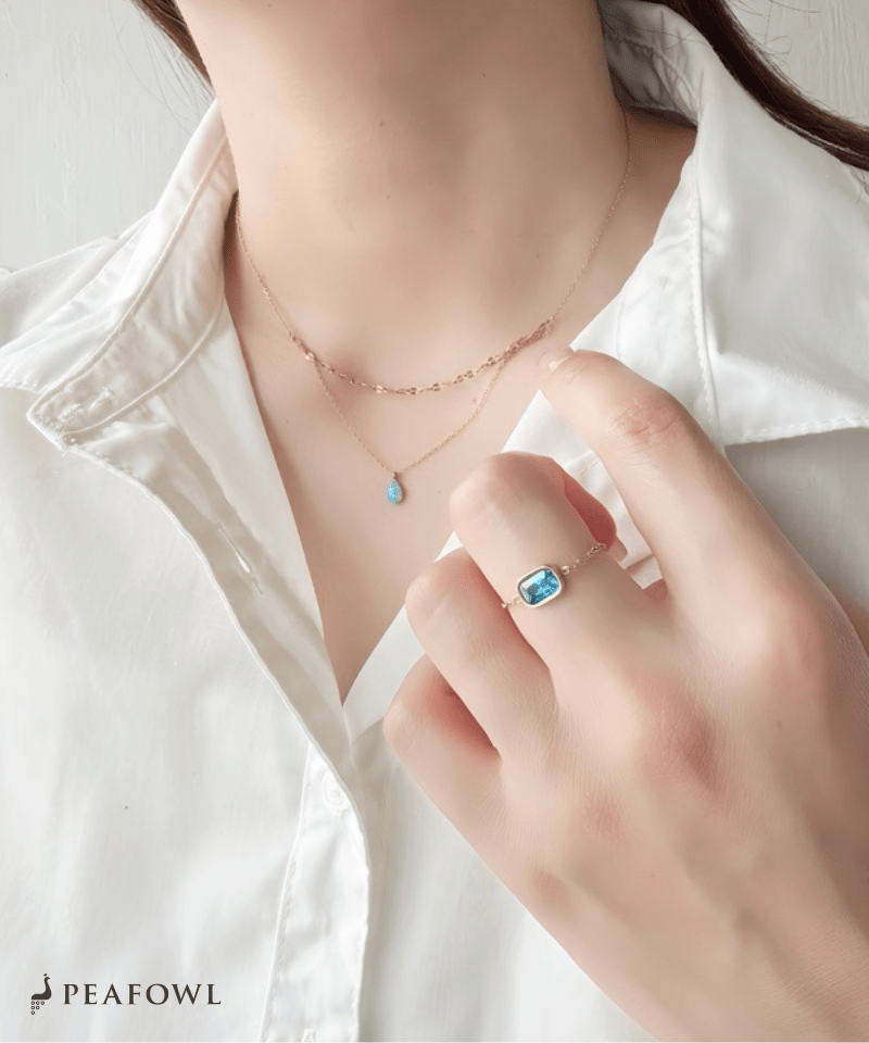 Aqua Square Slider Ring - peafowl