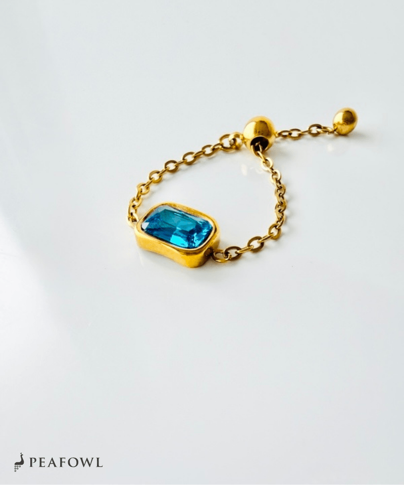 Aqua Square Slider Ring - peafowl