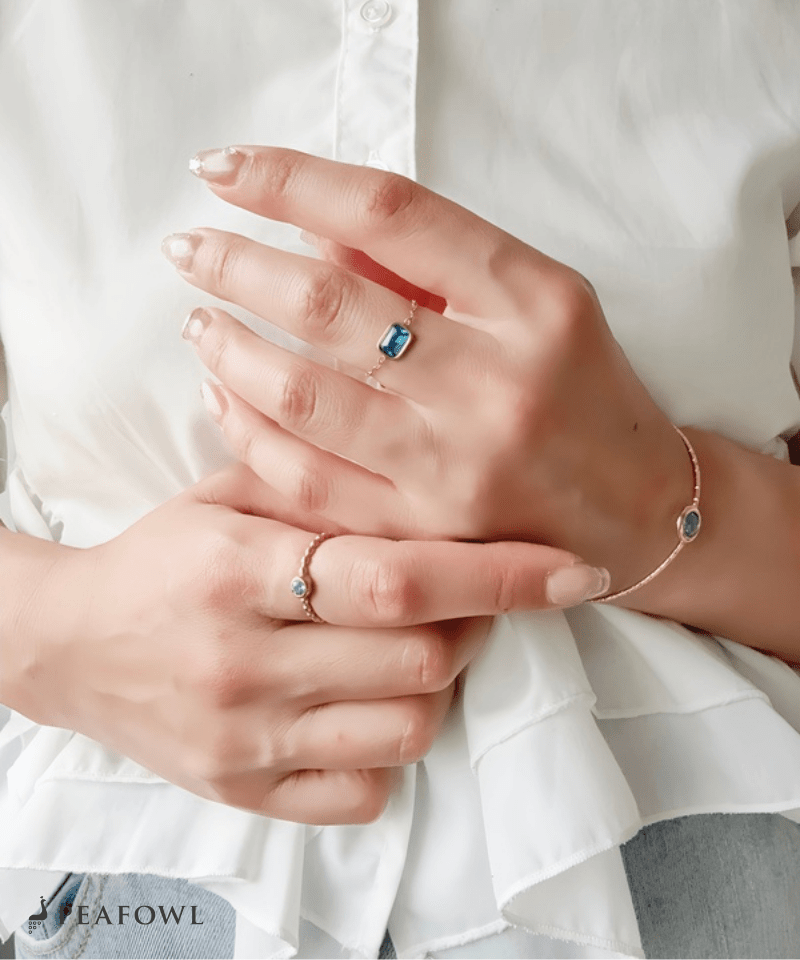 Aqua Square Slider Ring - peafowl