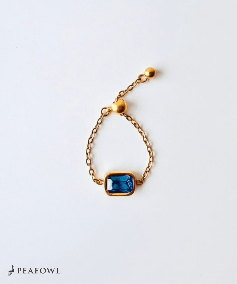 Aqua Square Slider Ring - peafowl