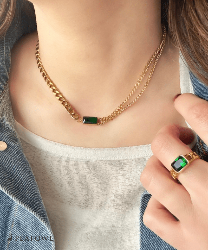 Asymmetry Chain Necklace - peafowl
