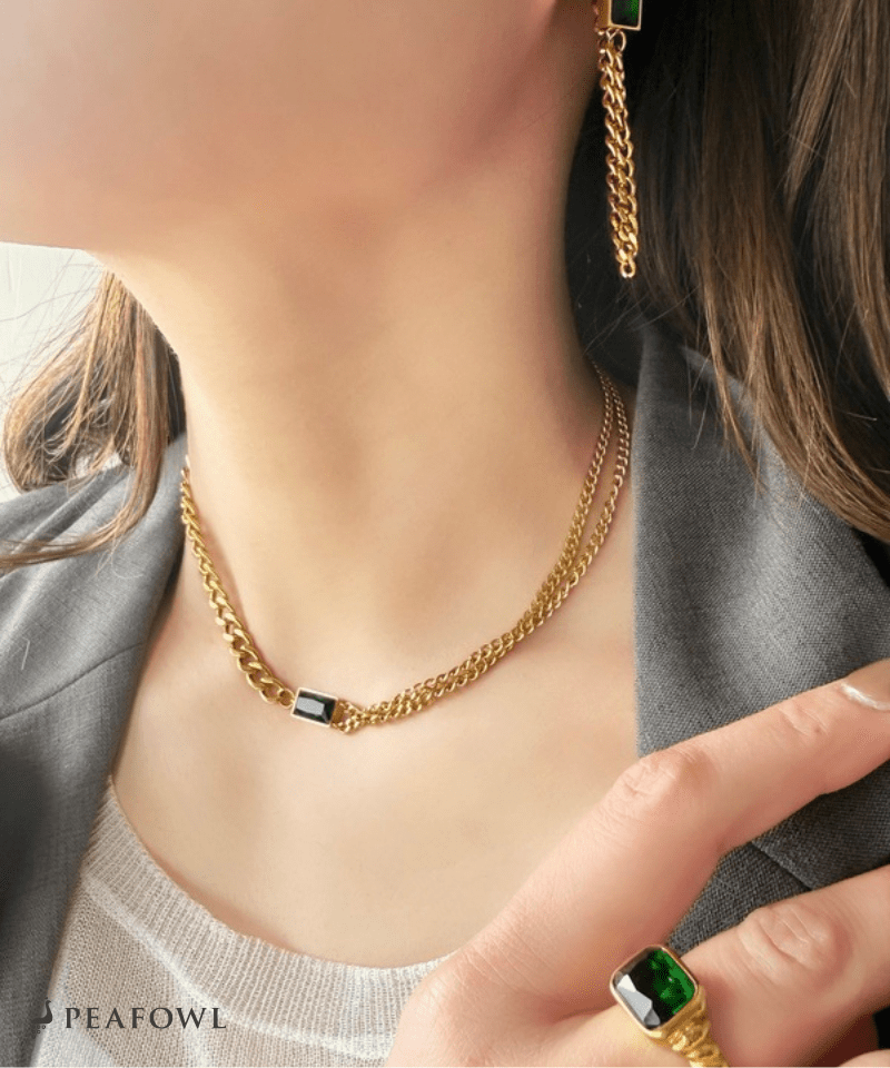 Asymmetry Chain Necklace - peafowl