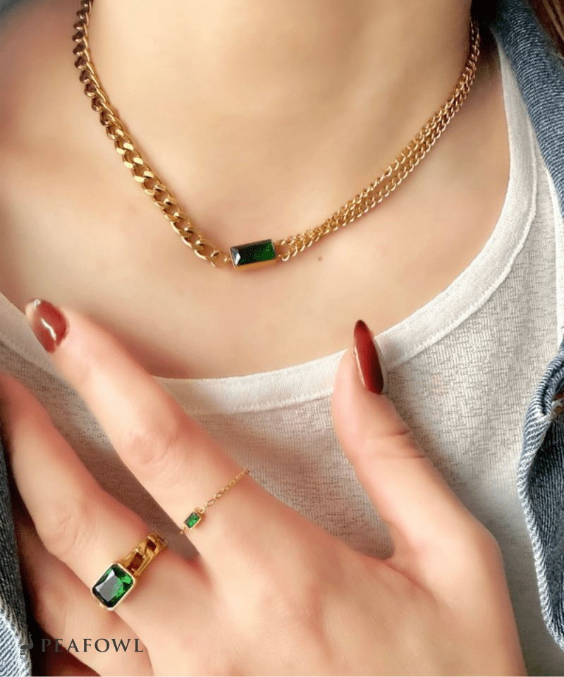 Asymmetry Chain Necklace - peafowl