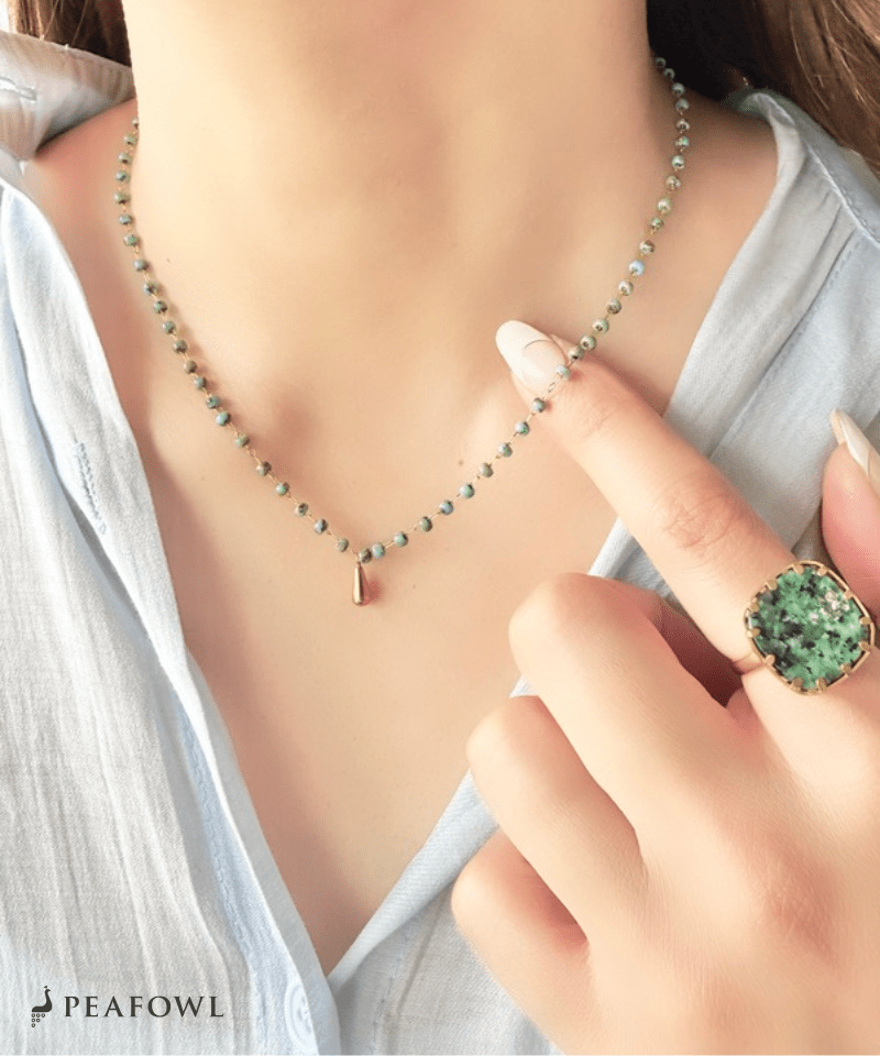 Beads Drop Necklace - peafowl