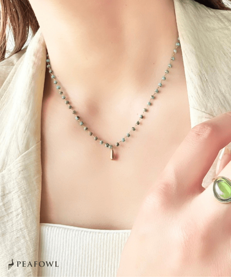 Beads Drop Necklace - peafowl