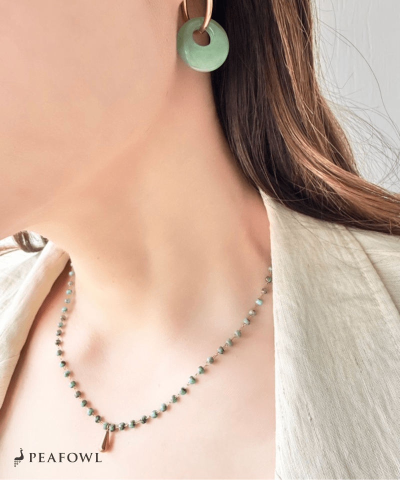 Beads Drop Necklace - peafowl