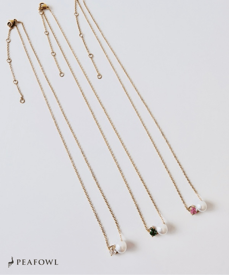 Bijou Pearl Link Necklace - peafowl