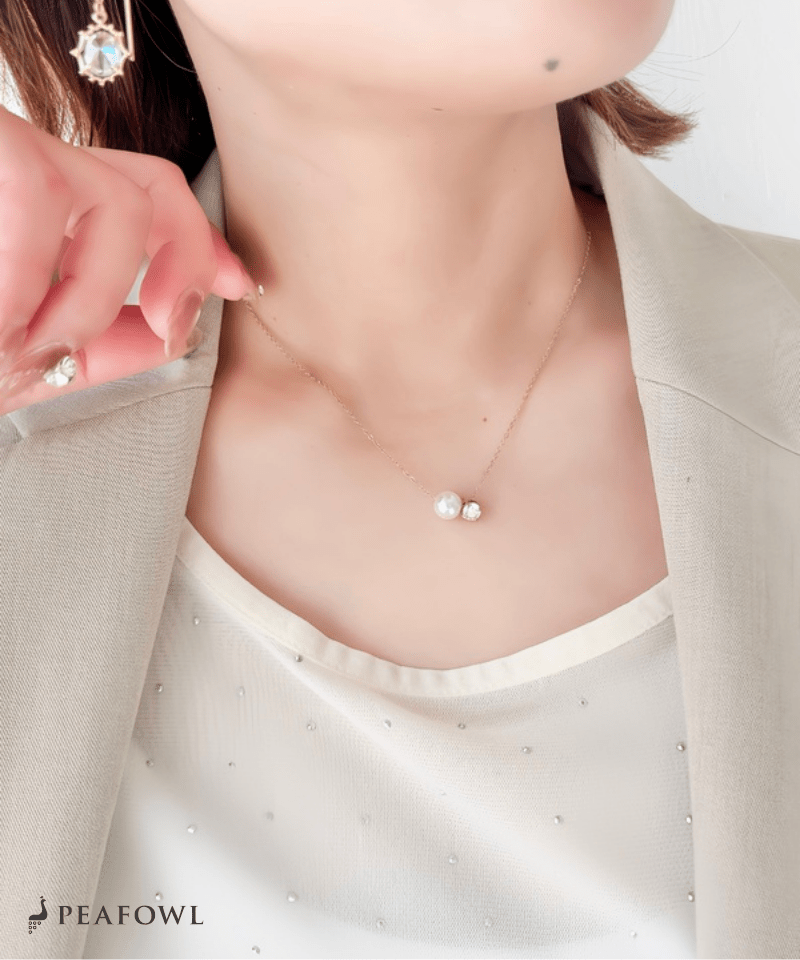 Bijou Pearl Link Necklace - peafowl