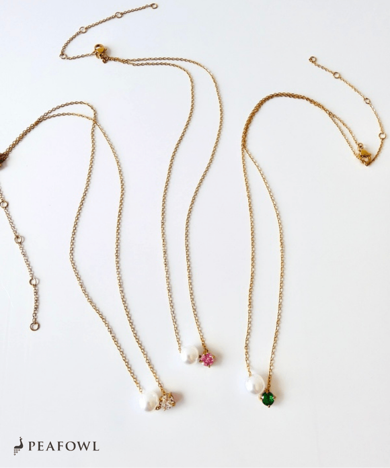 Bijou Pearl Link Necklace - peafowl