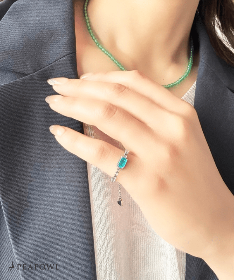Blue Stone Zircon Line Slider Ring - peafowl