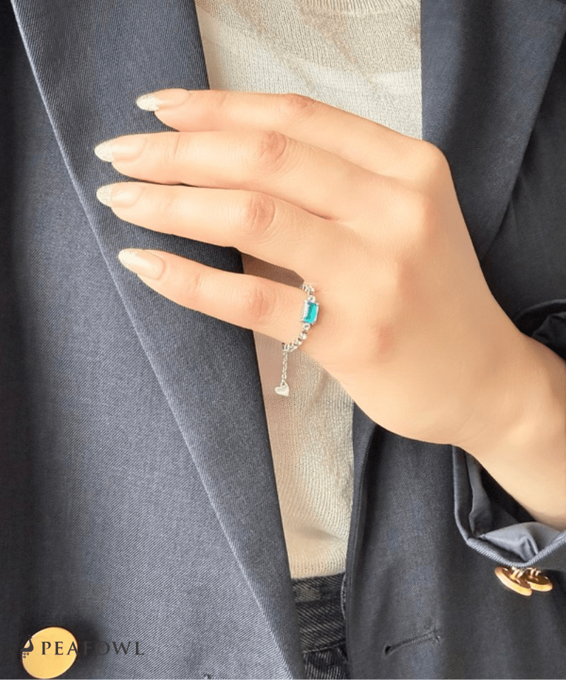 Blue Stone Zircon Line Slider Ring - peafowl