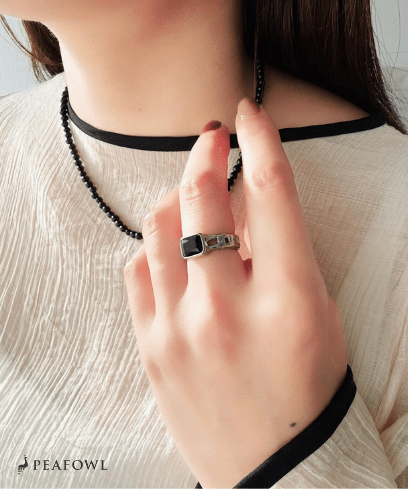 Chain Square Stone Ring - peafowl