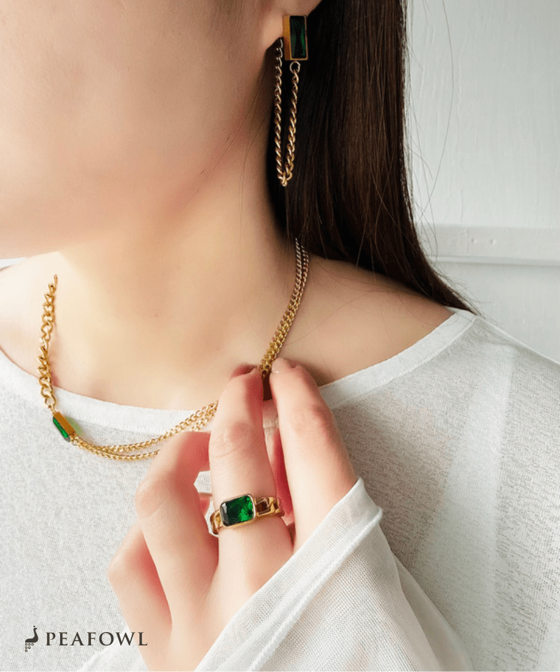 Chain Square Stone Ring - peafowl