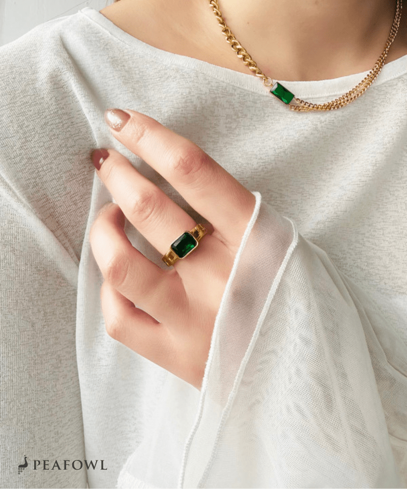 Chain Square Stone Ring - peafowl
