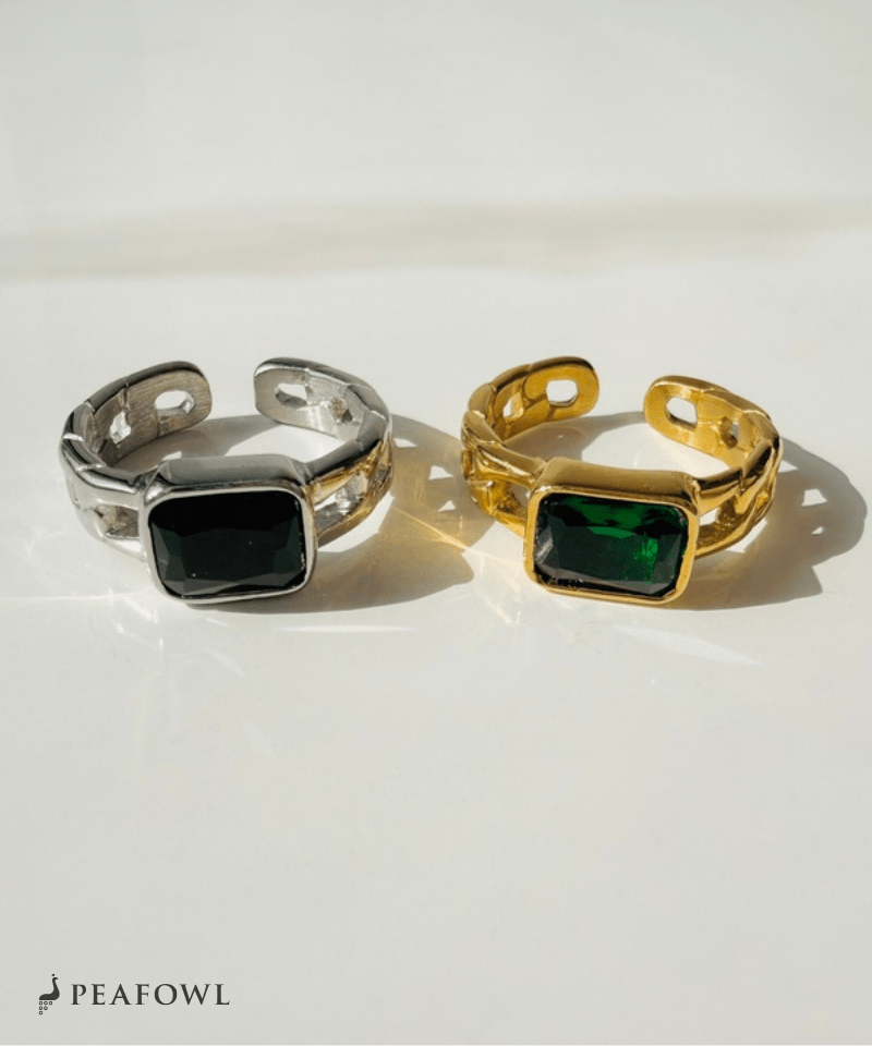 Chain Square Stone Ring - peafowl