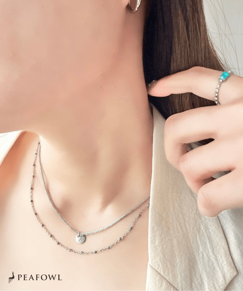Circle Layer Necklace - peafowl