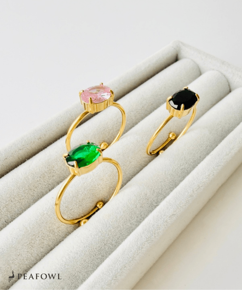 Color Stone Open Ring - peafowl