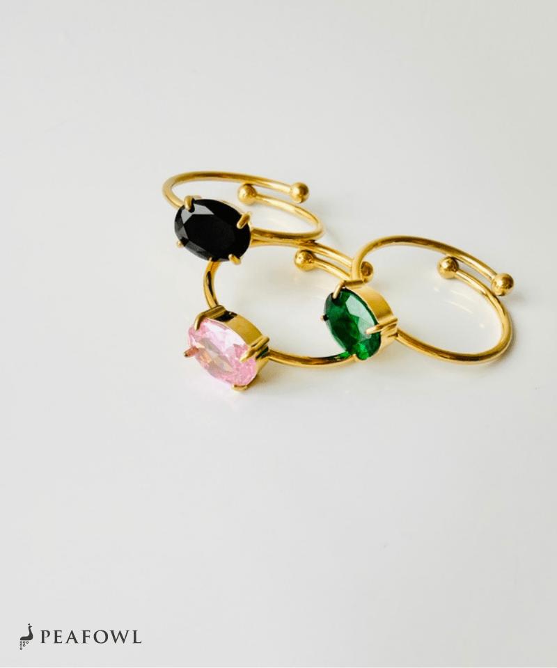 Color Stone Open Ring - peafowl