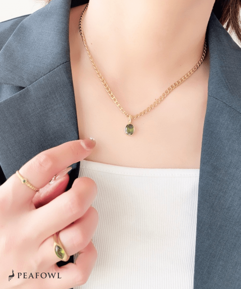 Color Zirconia Heavy Chain Necklace - peafowl