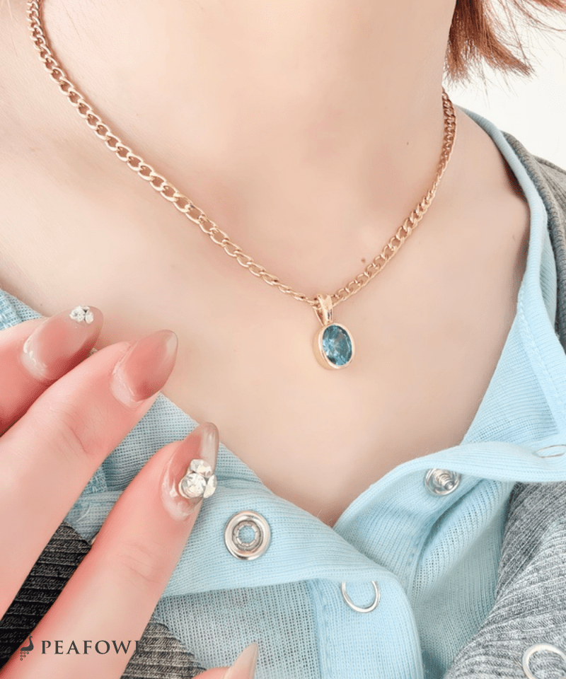 Color Zirconia Heavy Chain Necklace - peafowl