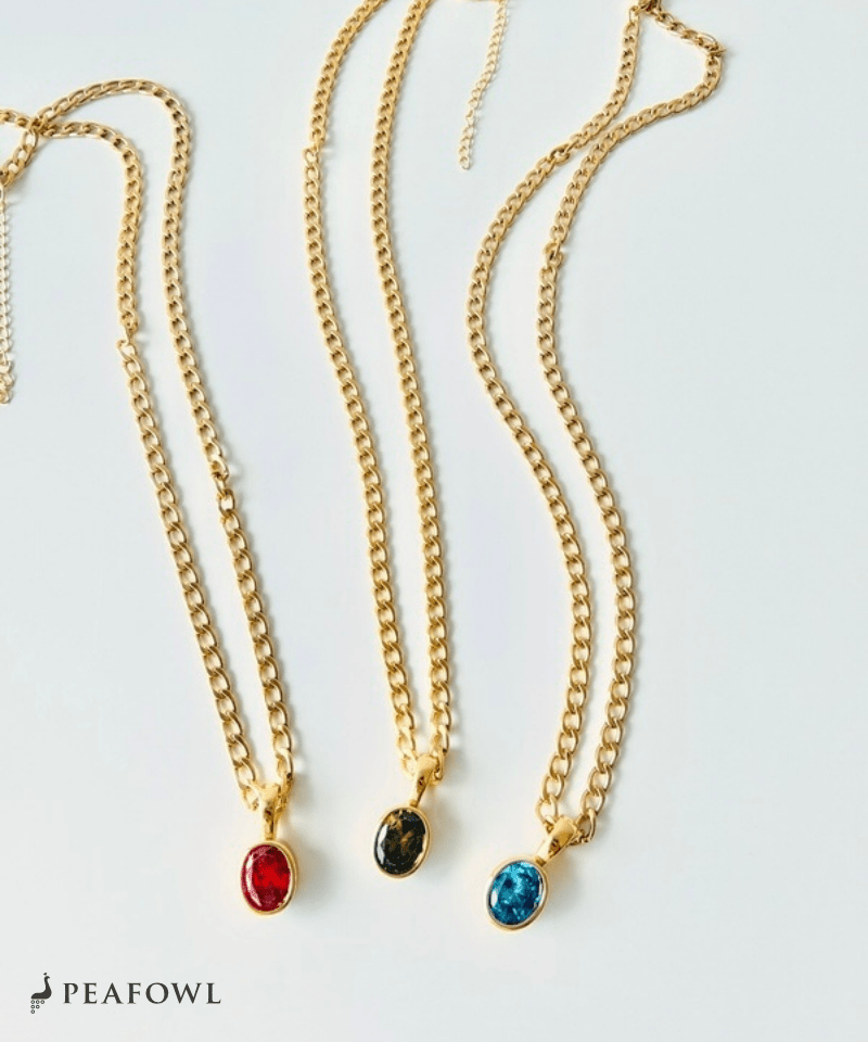 Color Zirconia Heavy Chain Necklace - peafowl