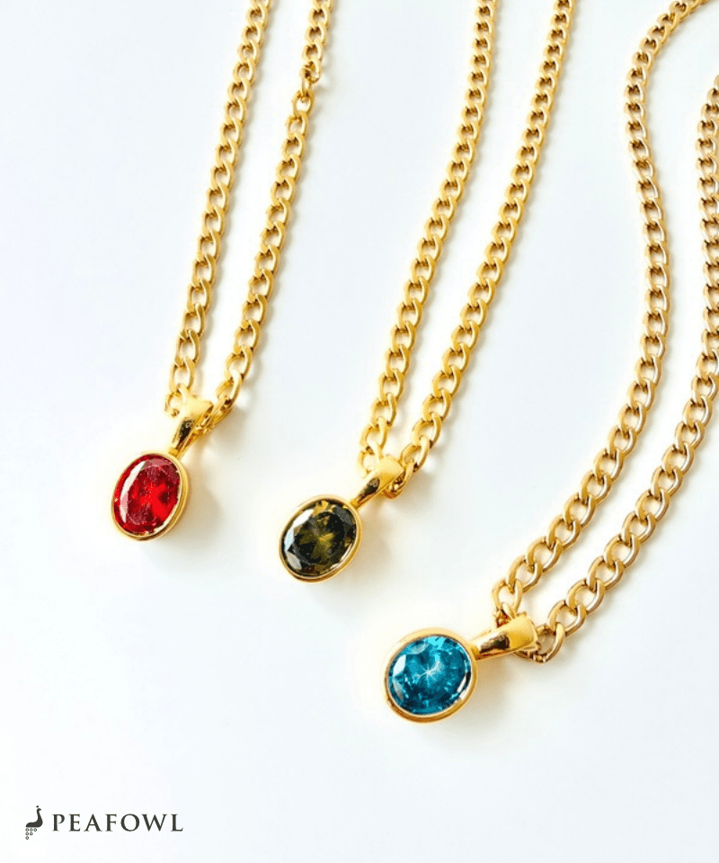 Color Zirconia Heavy Chain Necklace - peafowl