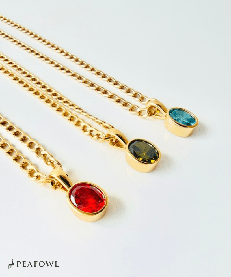 Color Zirconia Heavy Chain Necklace - peafowl
