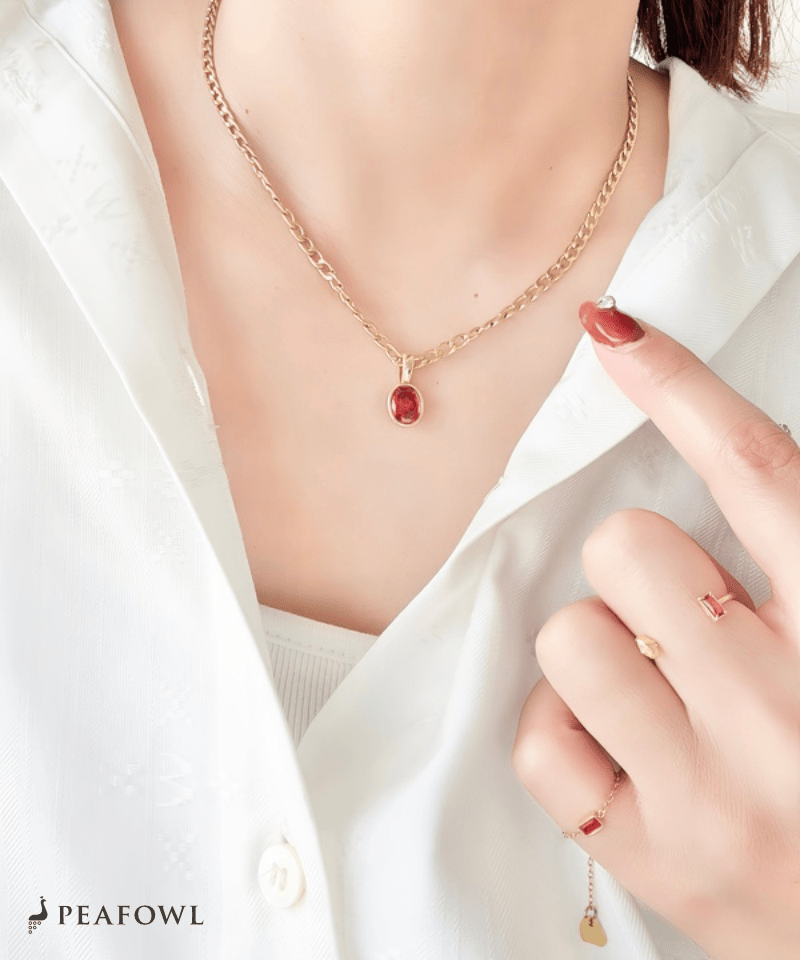 Color Zirconia Heavy Chain Necklace - peafowl