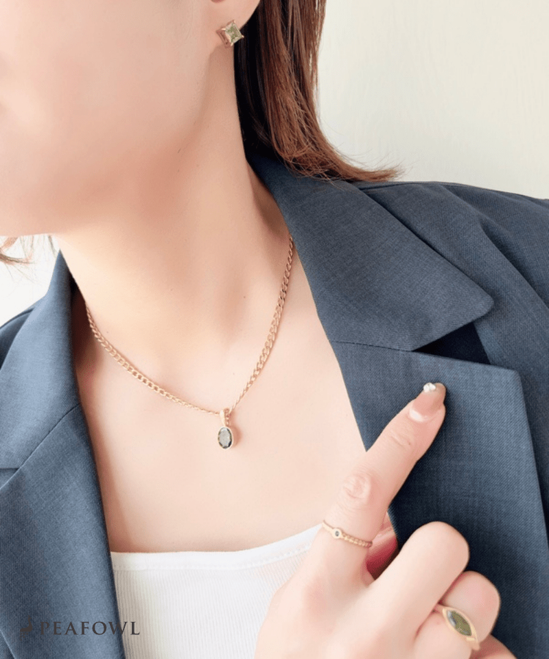 Color Zirconia Heavy Chain Necklace - peafowl