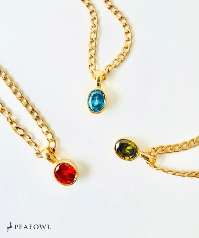 Color Zirconia Heavy Chain Necklace - peafowl