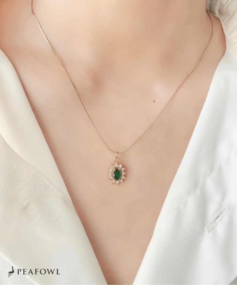 Crown Zircon Necklace - peafowl