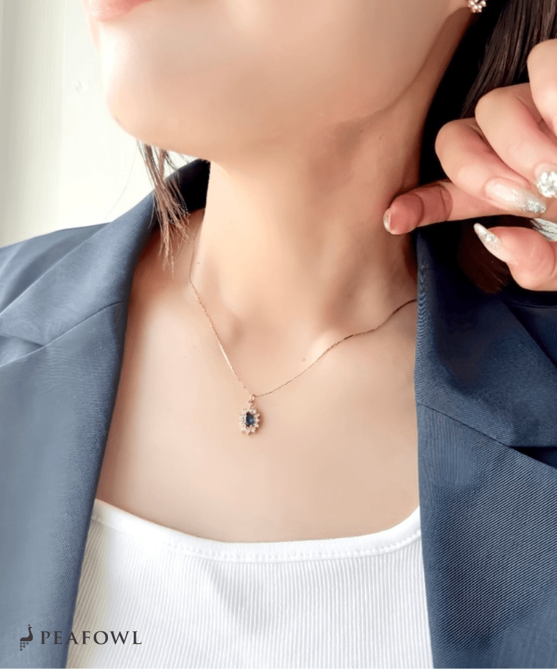 Crown Zircon Necklace - peafowl