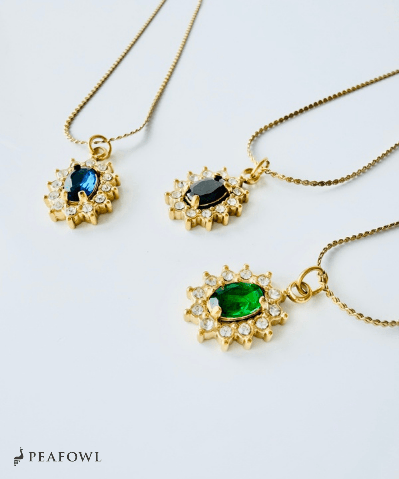 Crown Zircon Necklace - peafowl