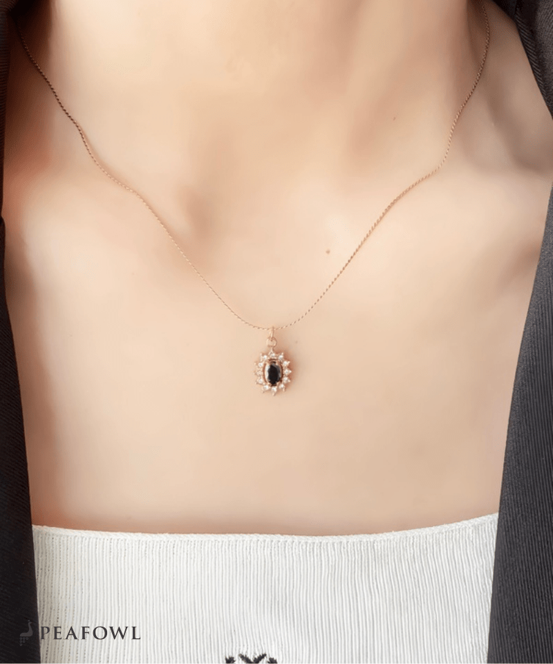 Crown Zircon Necklace - peafowl
