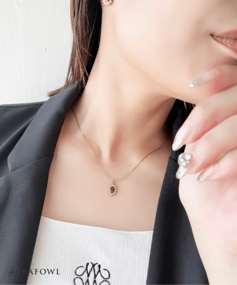 Crown Zircon Necklace - peafowl