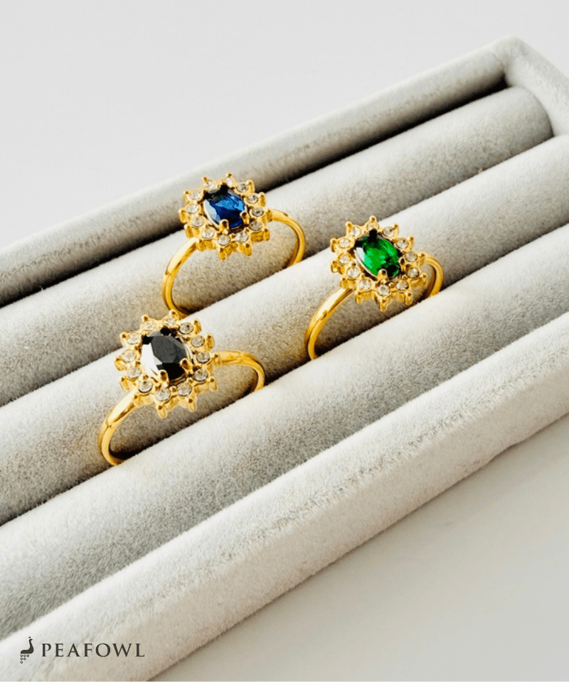 Crown Zircon Ring - peafowl