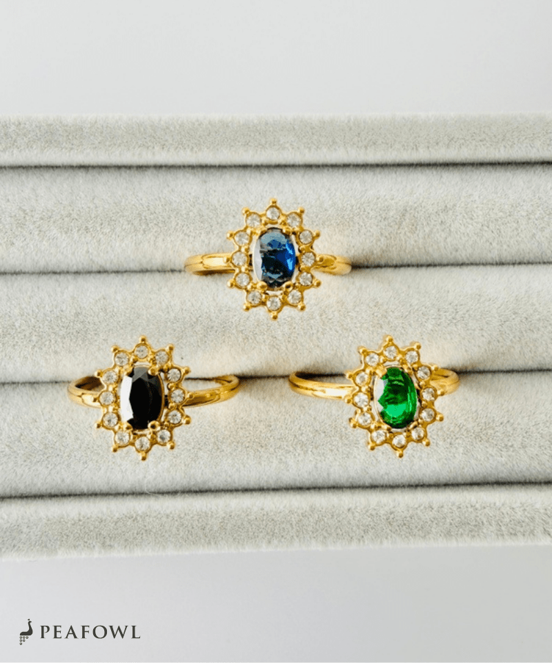 Crown Zircon Ring - peafowl