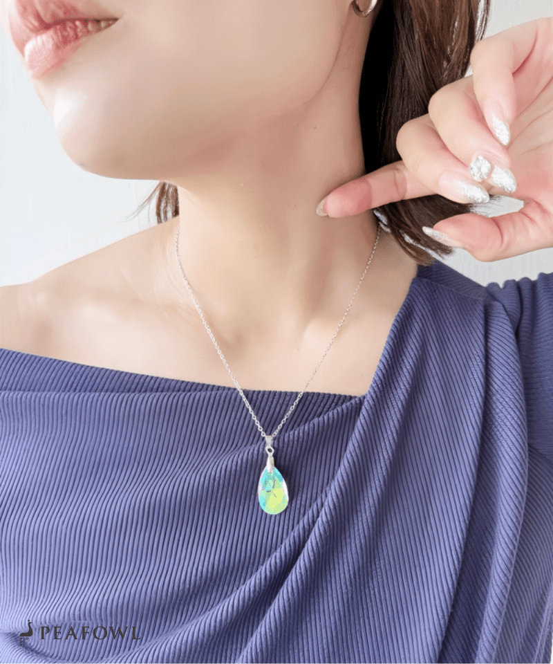 Crystal Drop Necklace - peafowl
